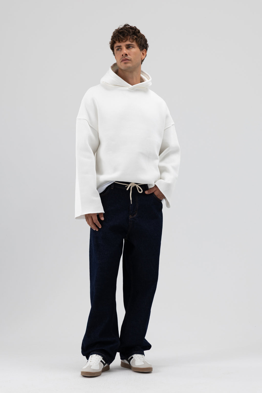 Basic Oversize Dikişsiz Kapüşonlu Sweatshirt Ekru