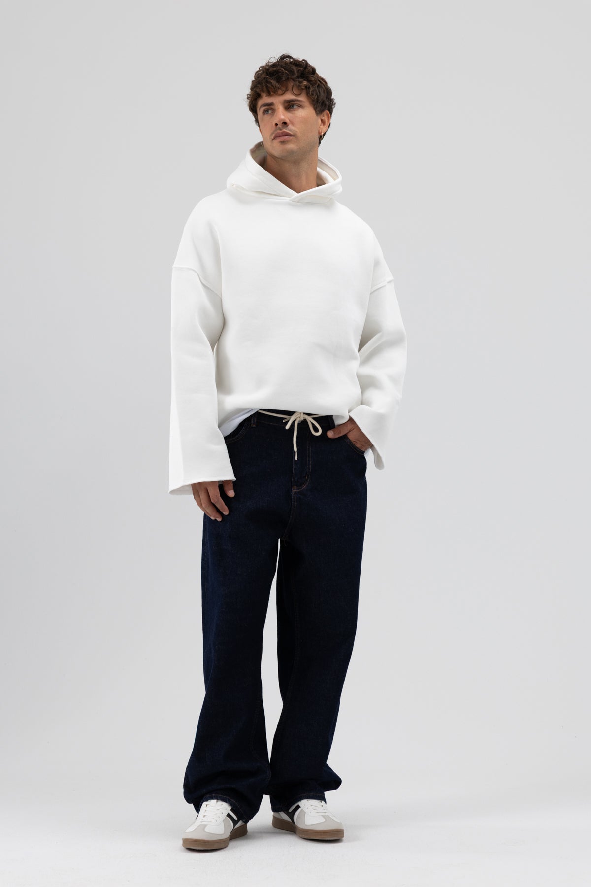 Basic Oversize Dikişsiz Kapüşonlu Sweatshirt Ekru
