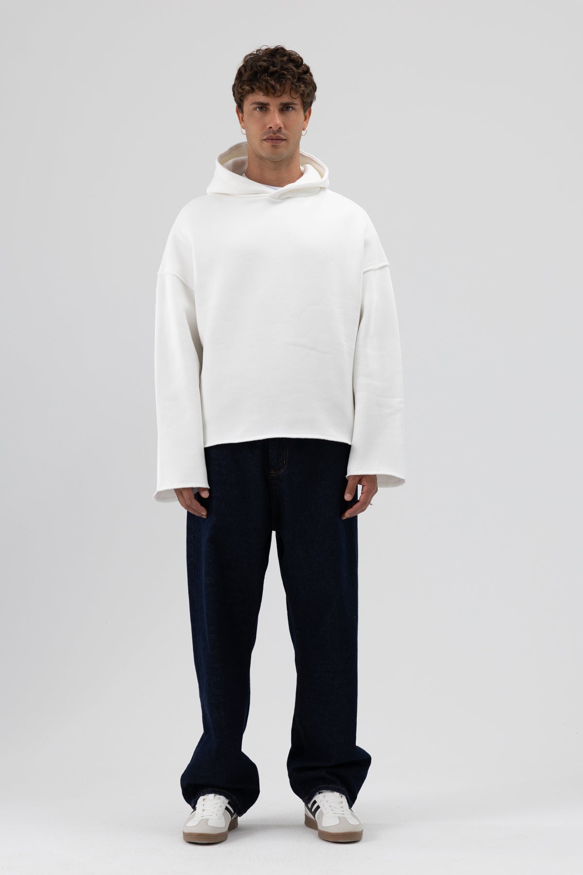 Basic Oversize Dikişsiz Kapüşonlu Sweatshirt Ekru