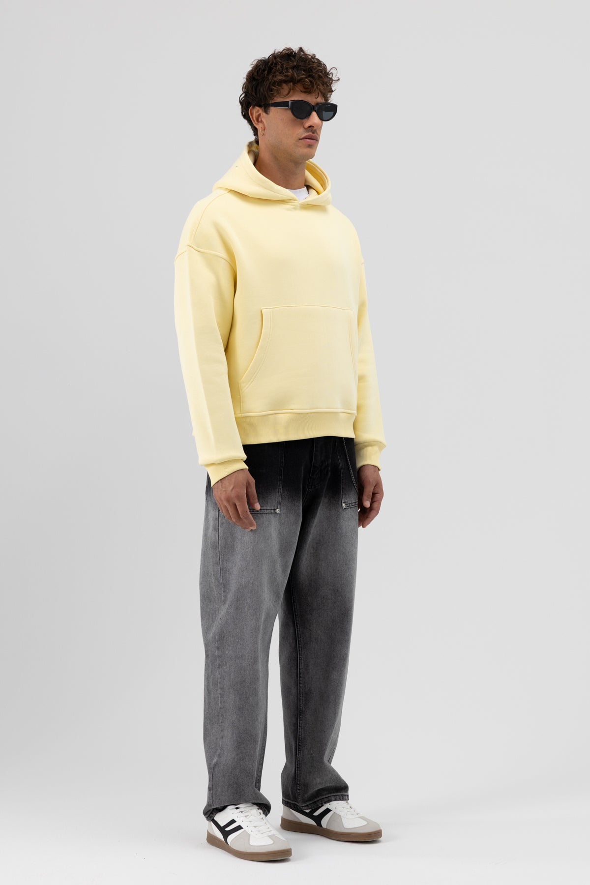Basic Kapüşonlu Boxy Fit Sweatshirt Sarı