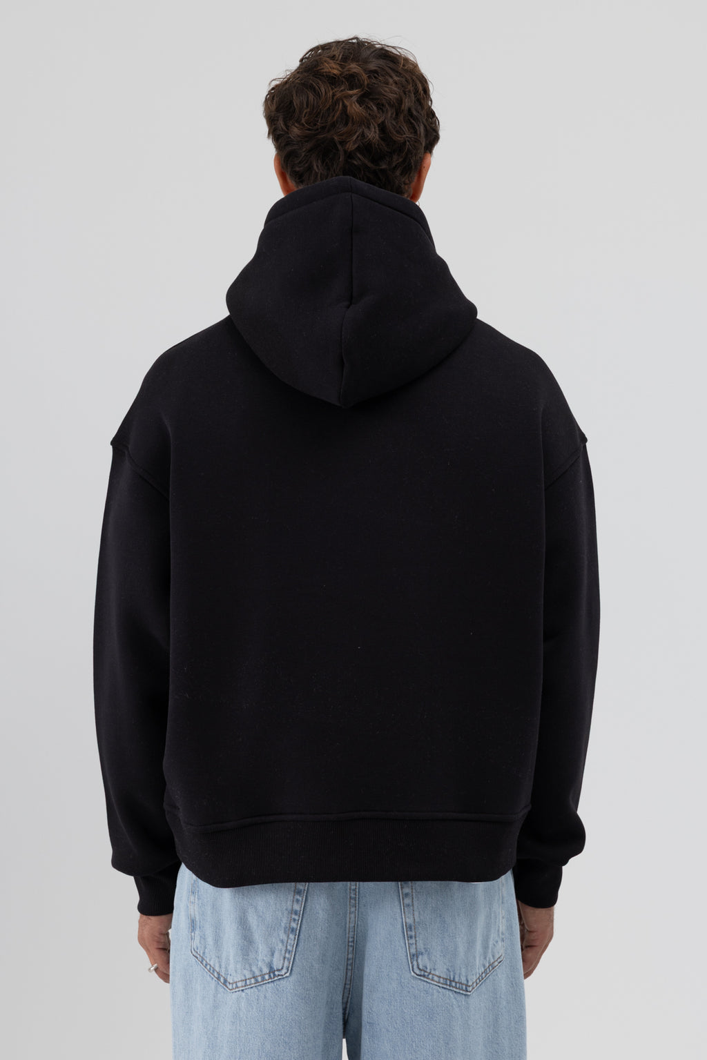 Basic Kapüşonlu Boxy Fit Sweatshirt Siyah