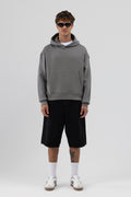 Basic Kapüşonlu Boxy Fit Sweatshirt Füme