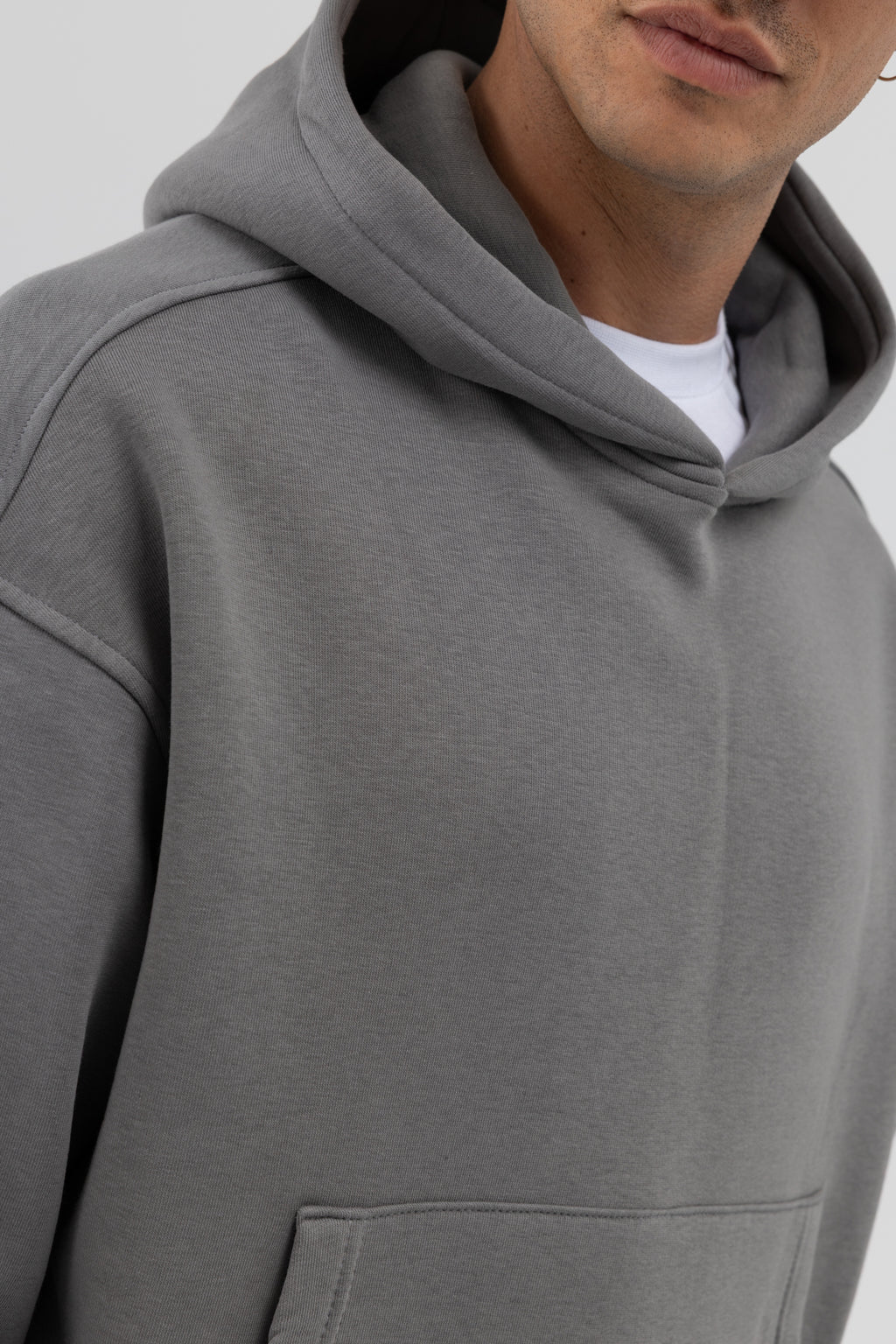 Basic Kapüşonlu Boxy Fit Sweatshirt Füme