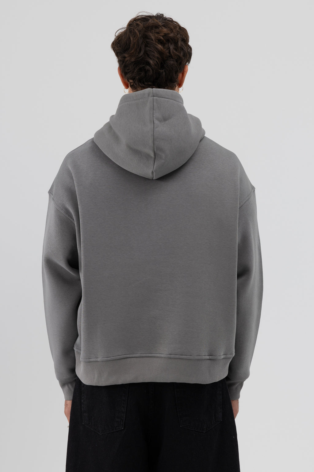 Basic Kapüşonlu Boxy Fit Sweatshirt Füme