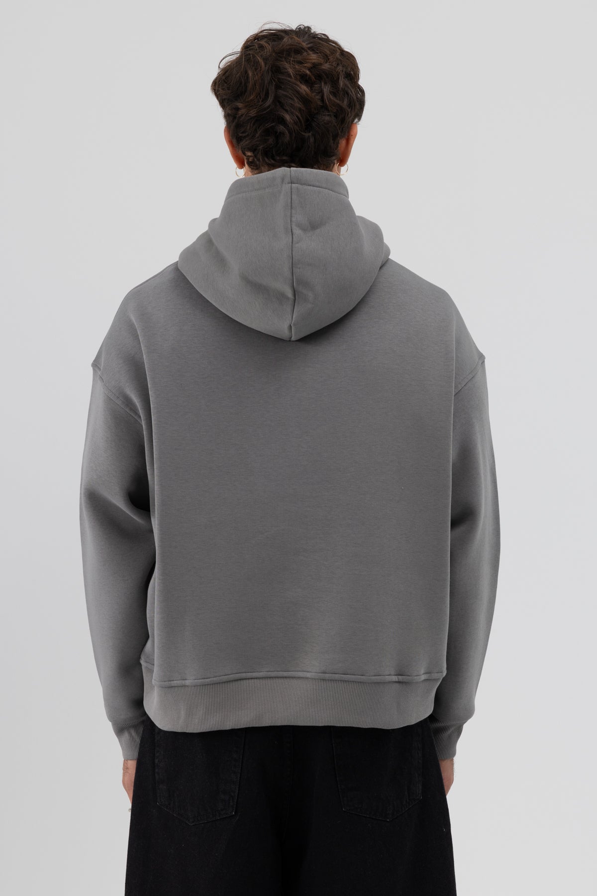 Basic Kapüşonlu Boxy Fit Sweatshirt Füme