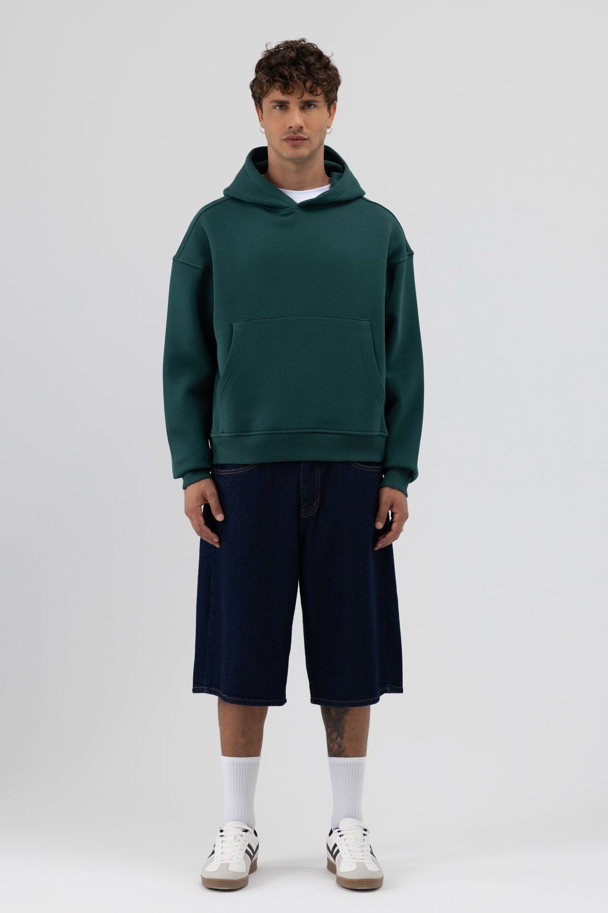 Basic Kapüşonlu Boxy Fit Sweatshirt Nefti