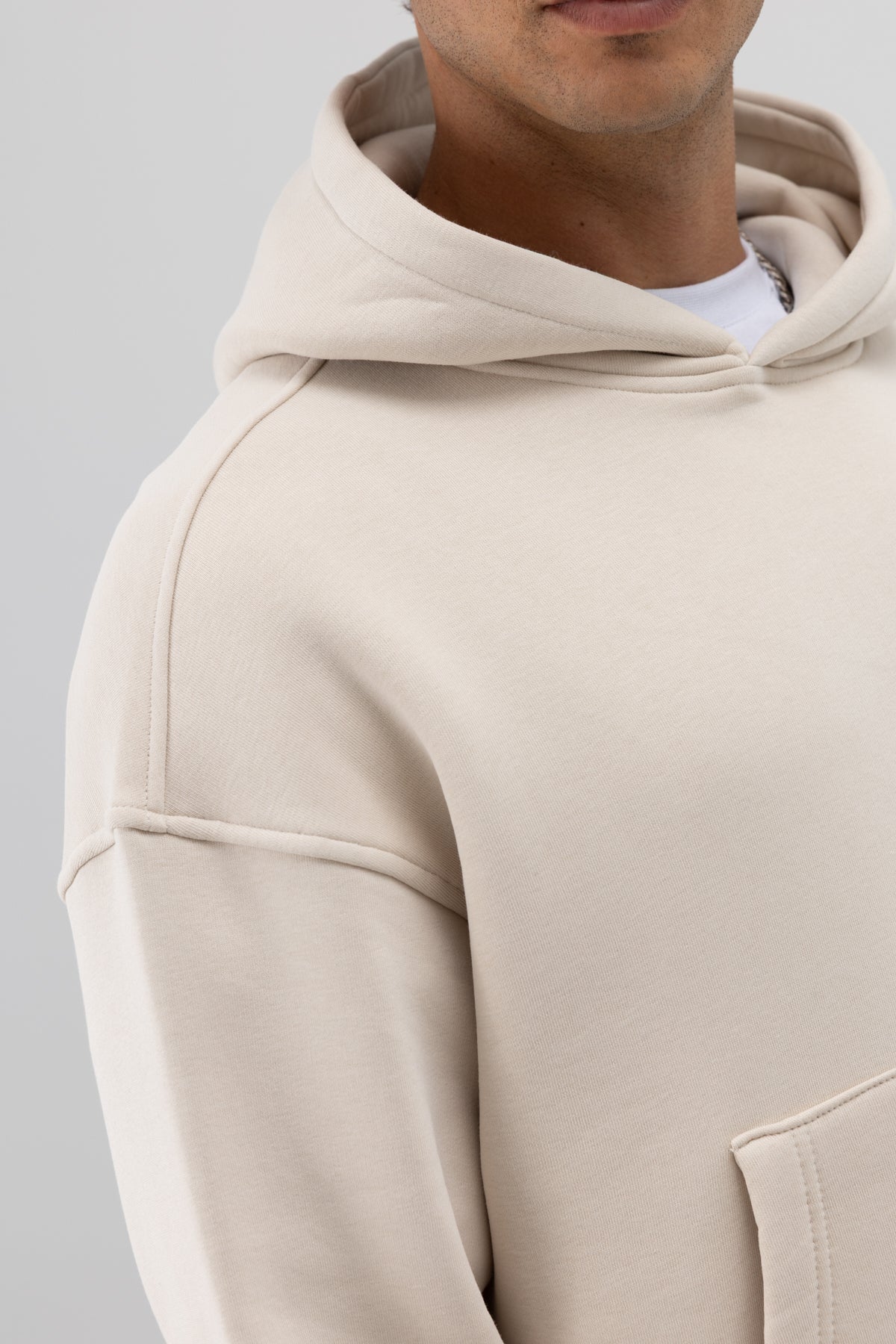 Basic Kapüşonlu Boxy Fit Sweatshirt Taş