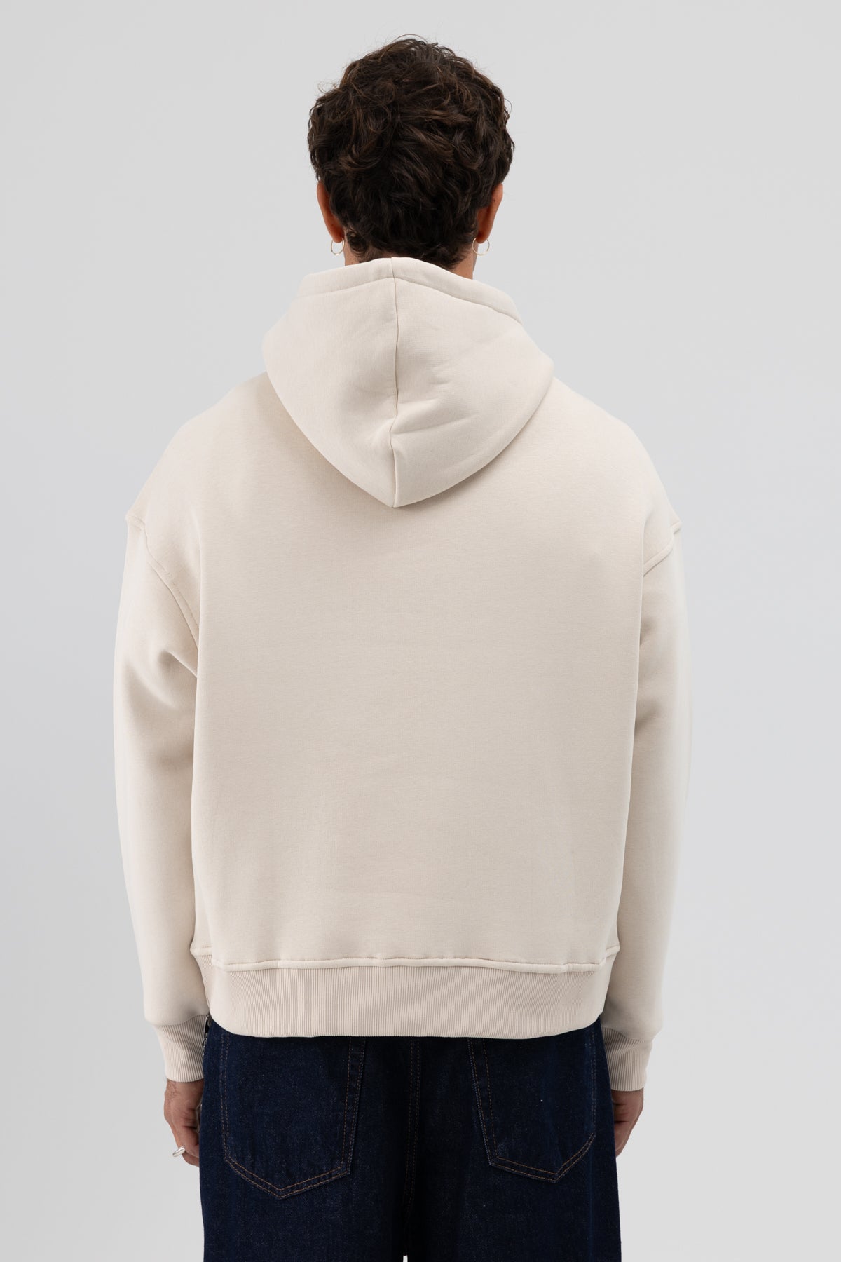 Basic Kapüşonlu Boxy Fit Sweatshirt Taş