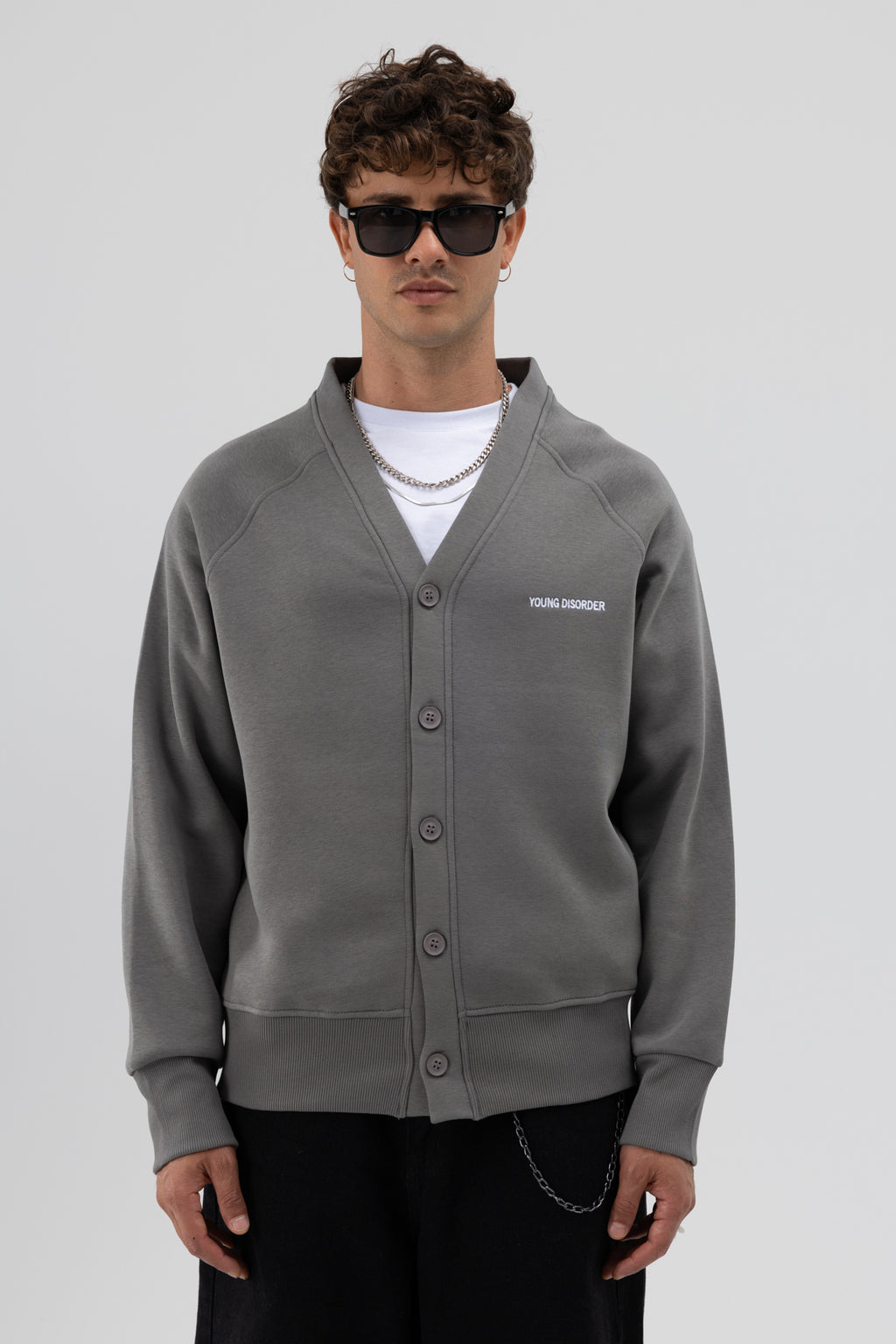 Oversize Düğmeli Sweatshirt Füme