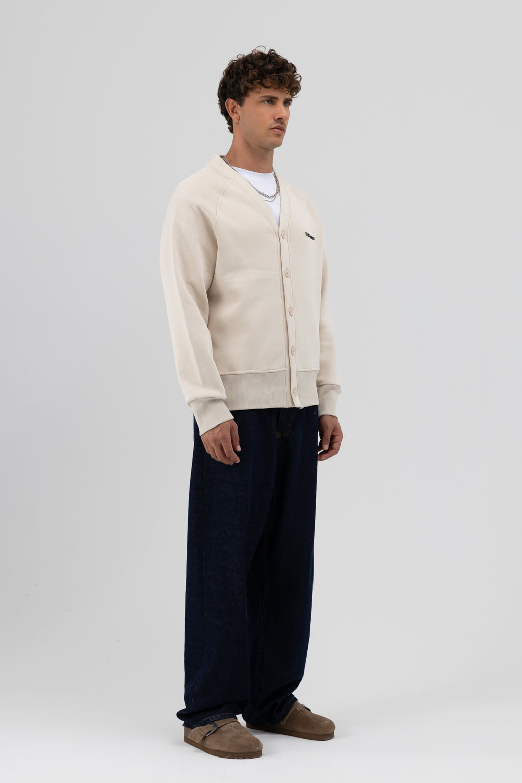Oversize Düğmeli Sweatshirt Taş