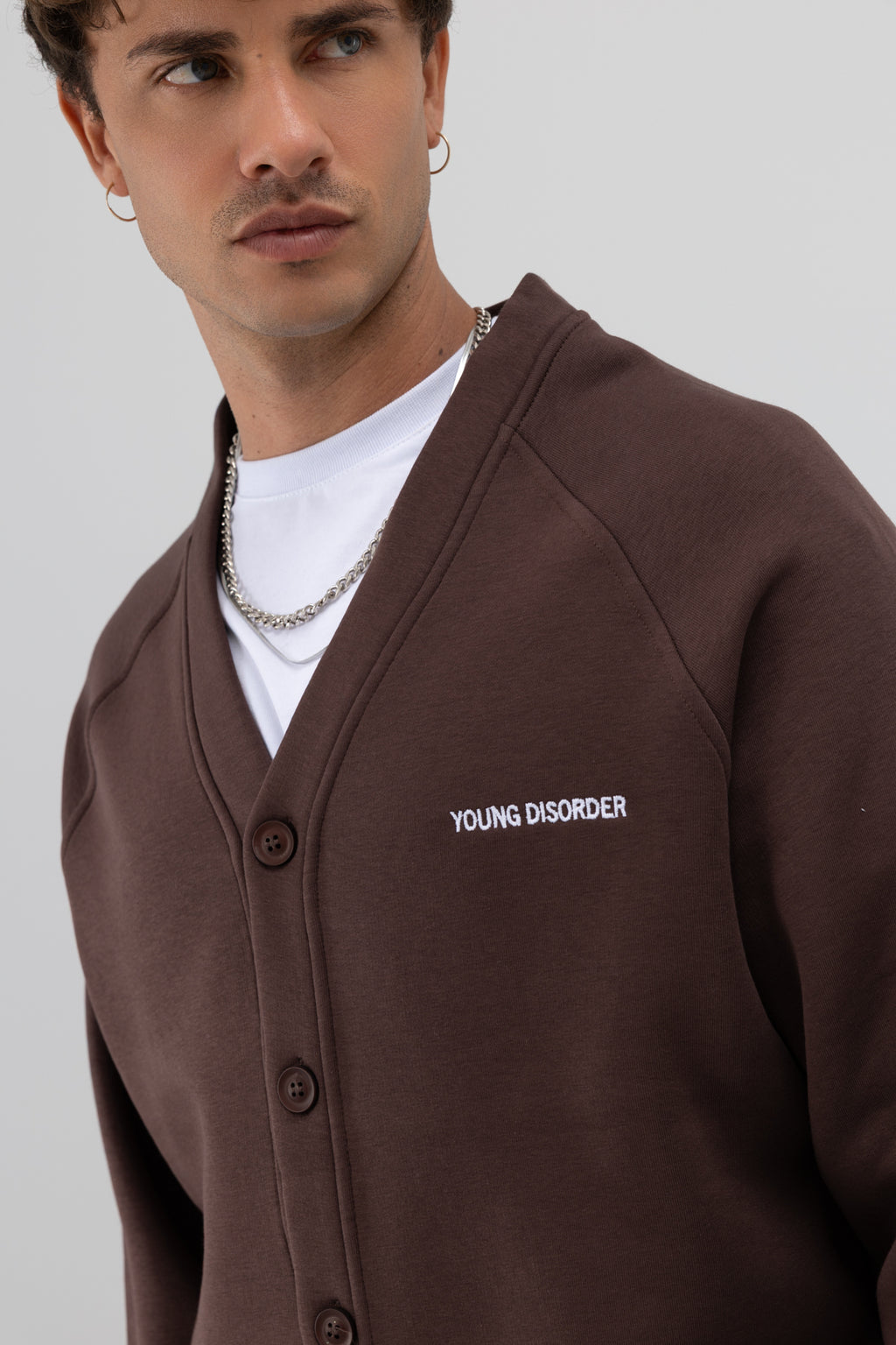 Oversize Düğmeli Sweatshirt Kahve