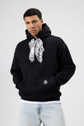 Oversize Fular Detaylı Kapüşonlu Sweatshirt Siyah