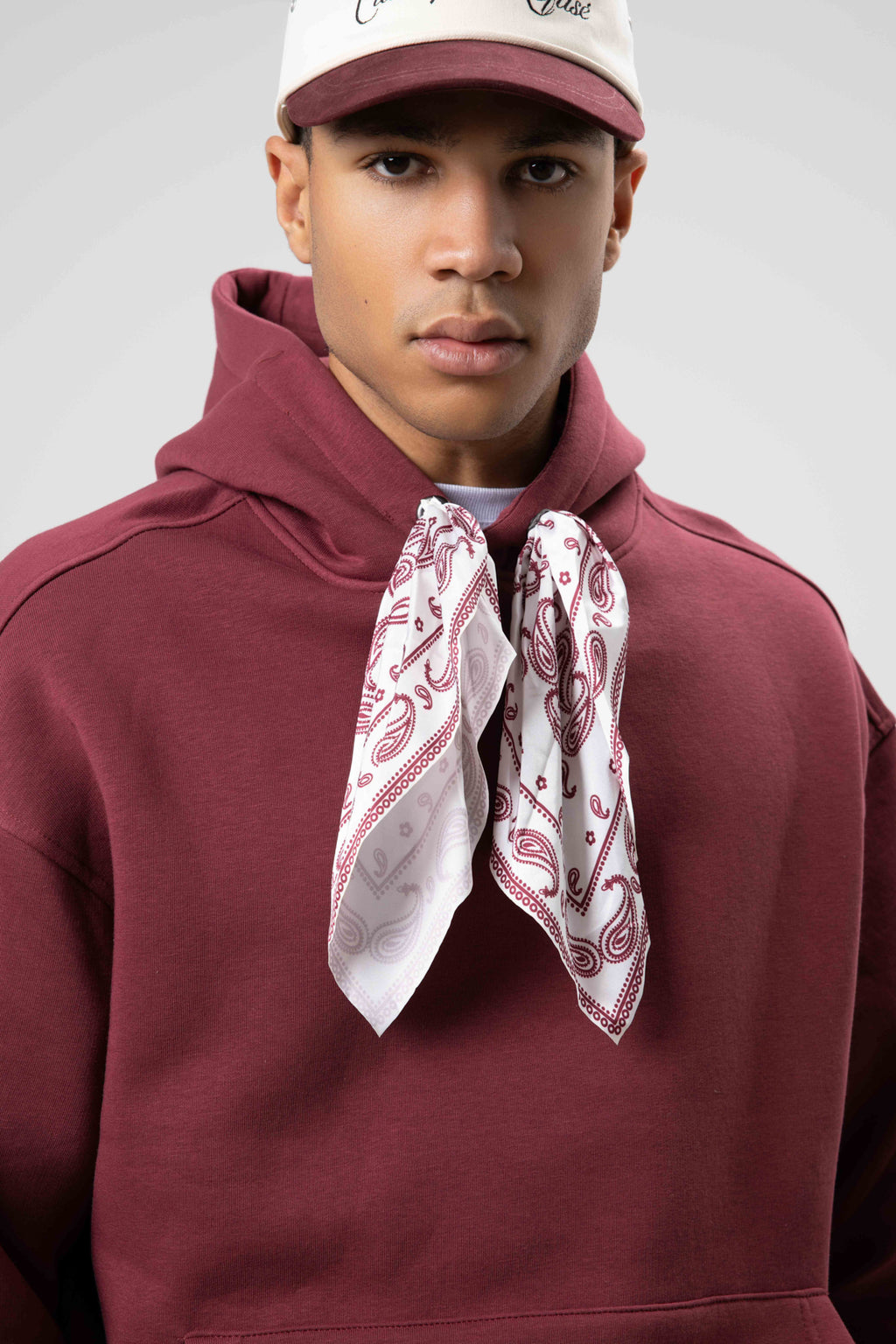 Oversize Fular Detaylı Kapüşonlu Sweatshirt Bordo