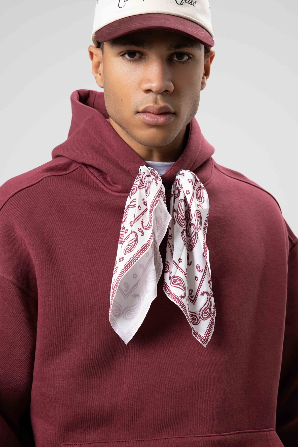 Oversize Fular Detaylı Kapüşonlu Sweatshirt Bordo