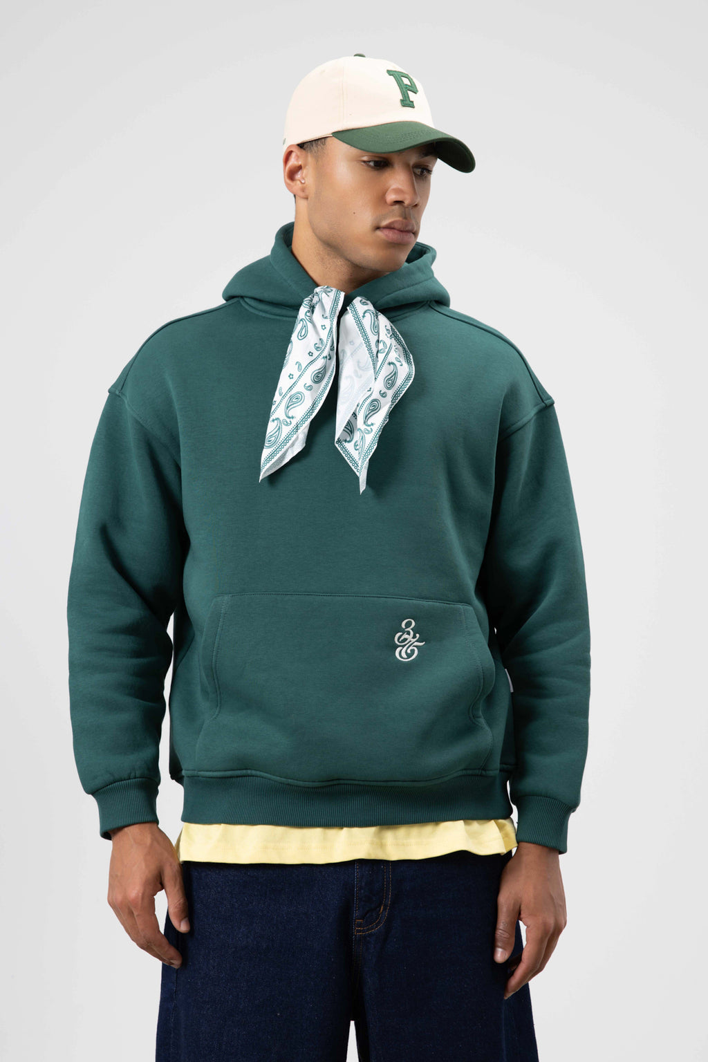 Oversize Fular Detaylı Kapüşonlu Sweatshirt Nefti