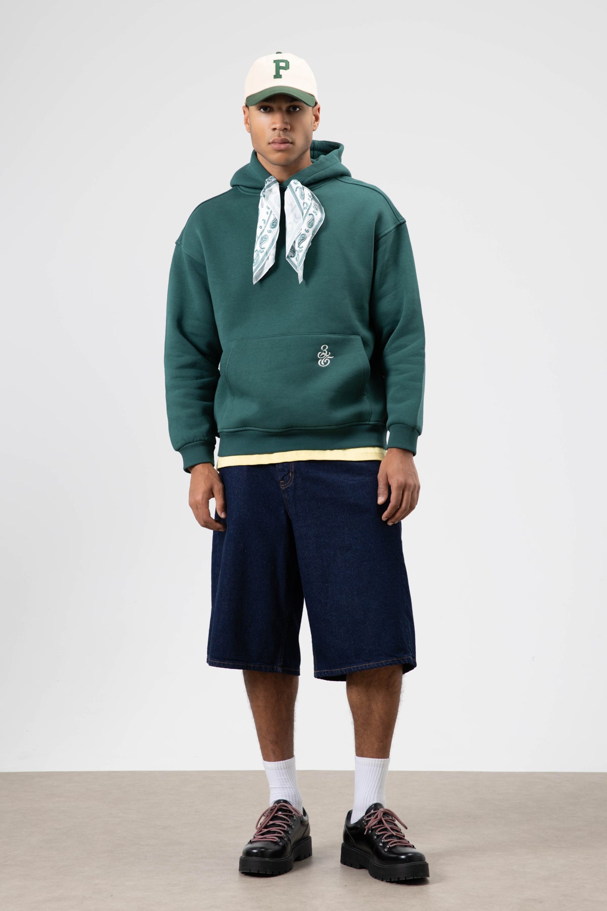 Oversize Fular Detaylı Kapüşonlu Sweatshirt Nefti