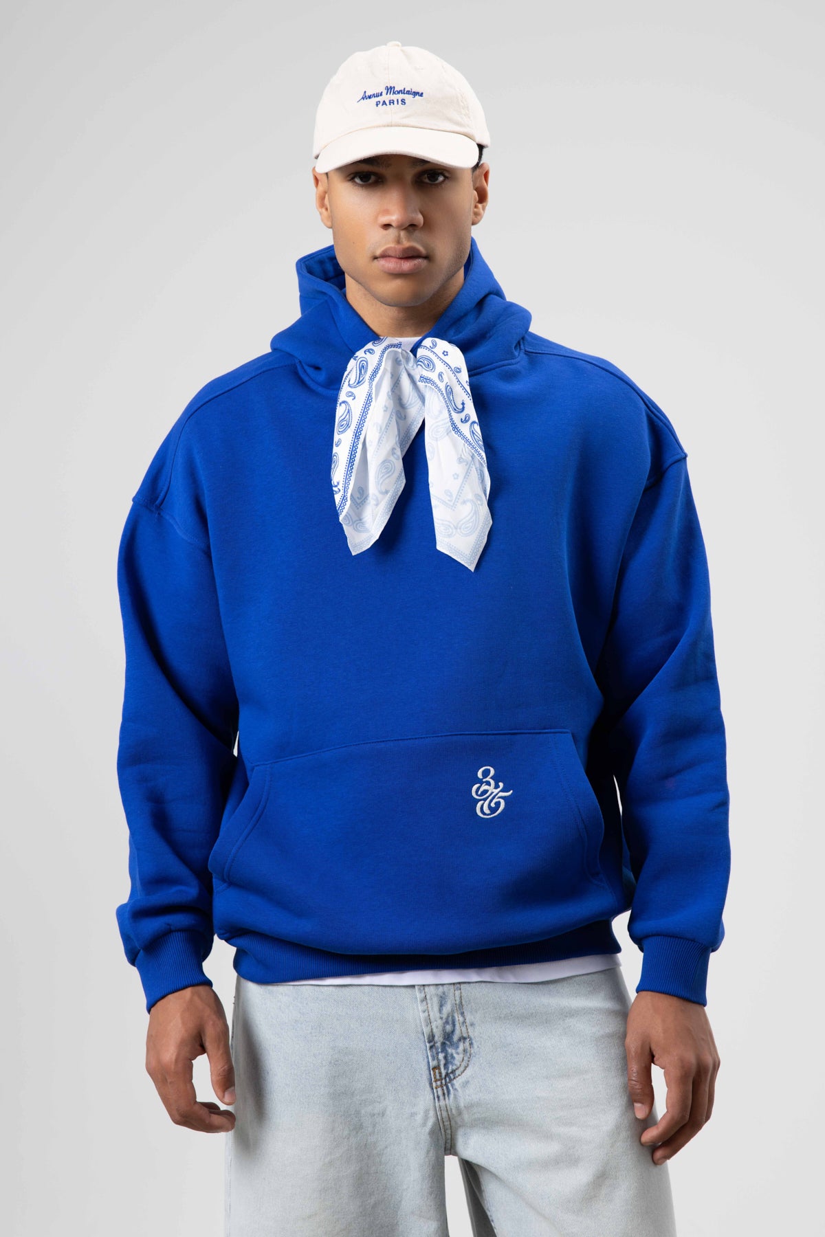 Oversize Fular Detaylı Kapüşonlu Sweatshirt Saks