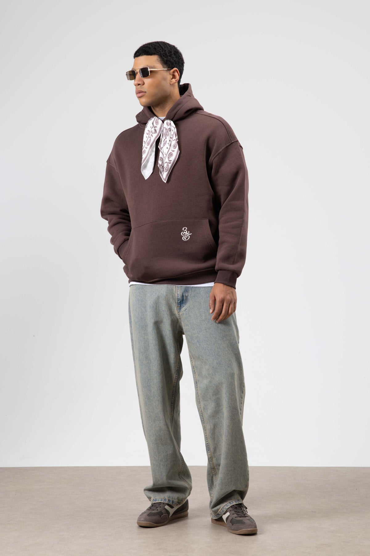 Oversize Fular Detaylı Kapüşonlu Sweatshirt Kahve
