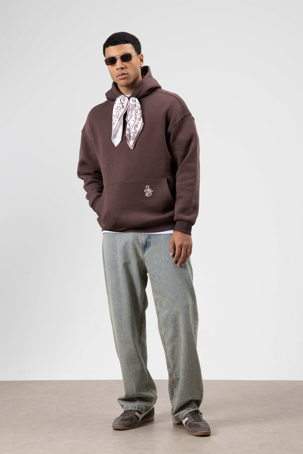 Oversize Fular Detaylı Kapüşonlu Sweatshirt Kahve