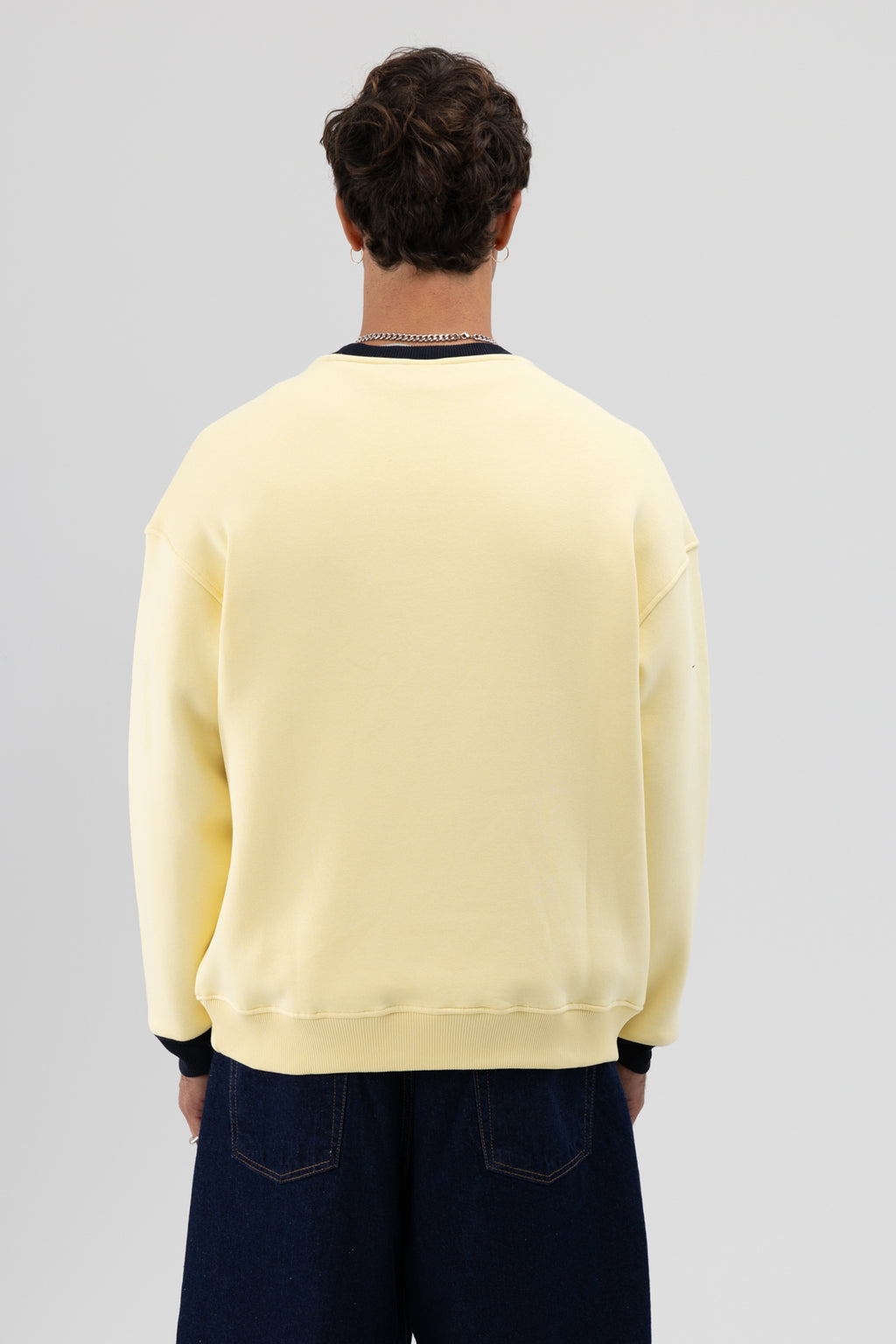 Oversize Bisiklet Yaka Baskılı Sweatshirt Sarı