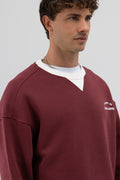 Oversize Bisiklet Yaka Baskılı Sweatshirt Bordo