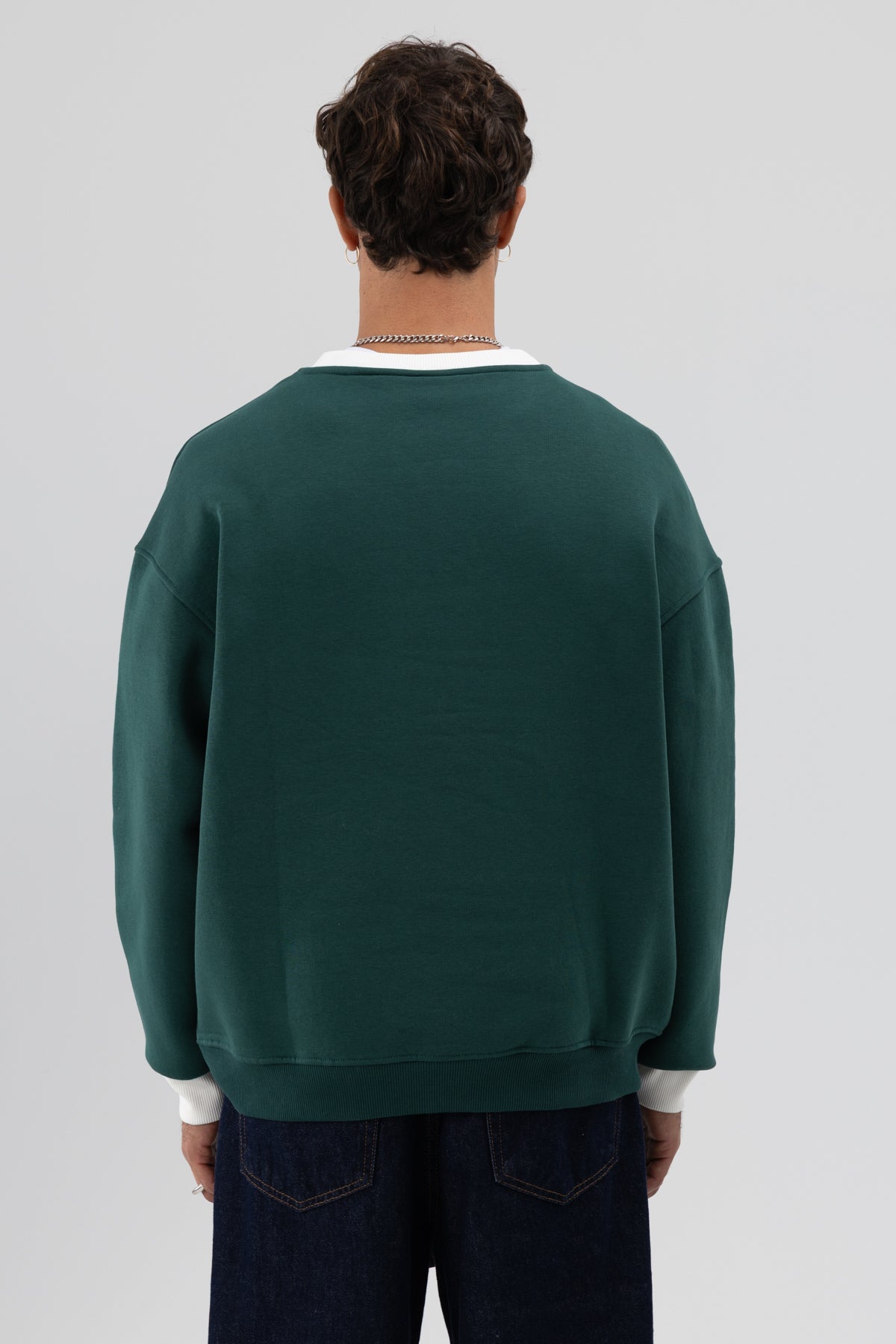 Oversize Bisiklet Yaka Baskılı Sweatshirt Nefti