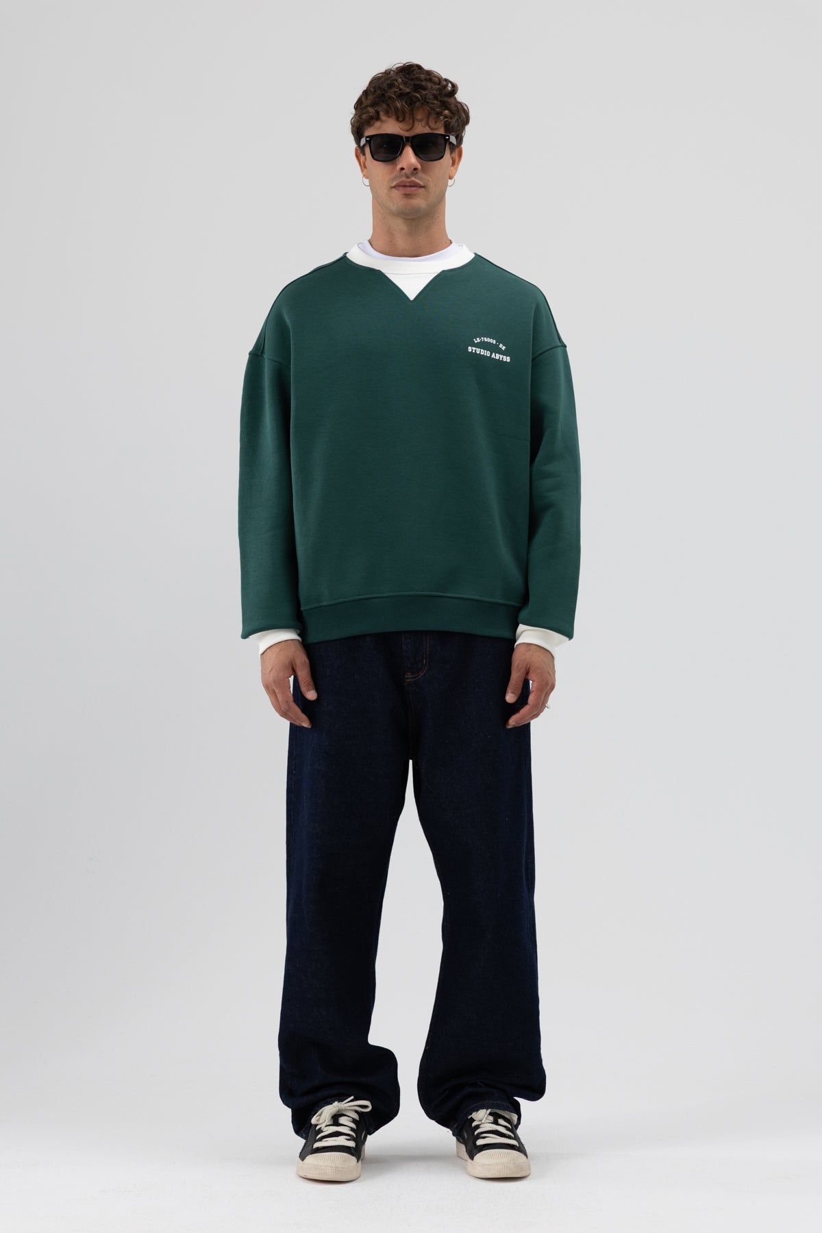 Oversize Bisiklet Yaka Baskılı Sweatshirt Nefti