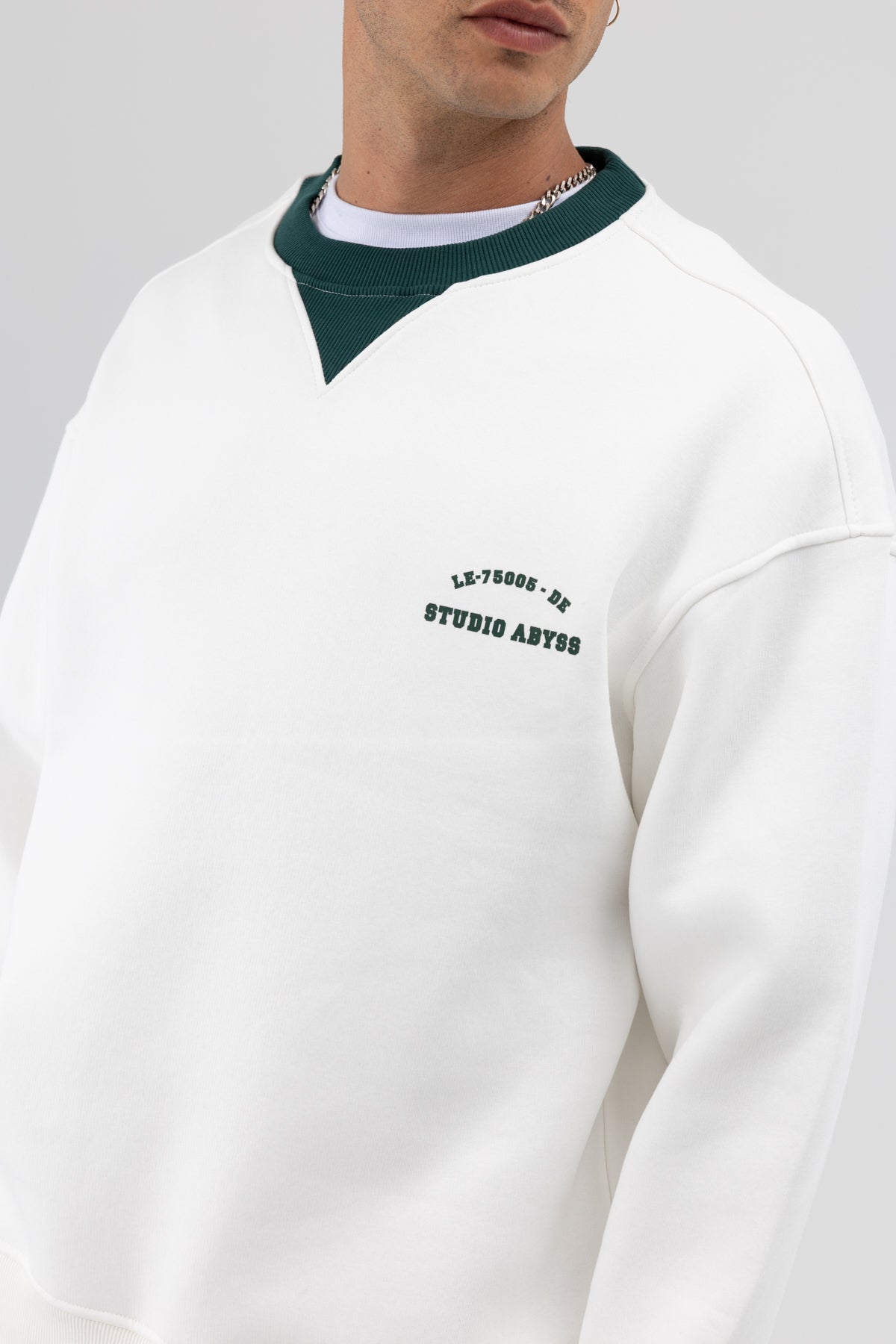 Oversize Bisiklet Yaka Baskılı Sweatshirt Ekru