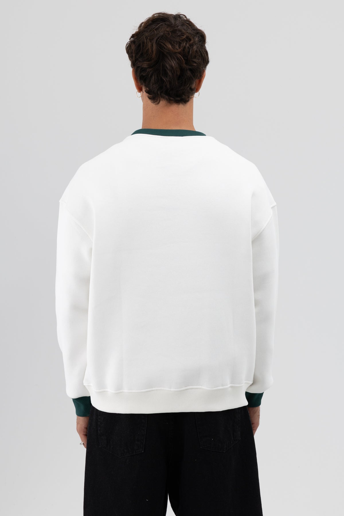 Oversize Bisiklet Yaka Baskılı Sweatshirt Ekru
