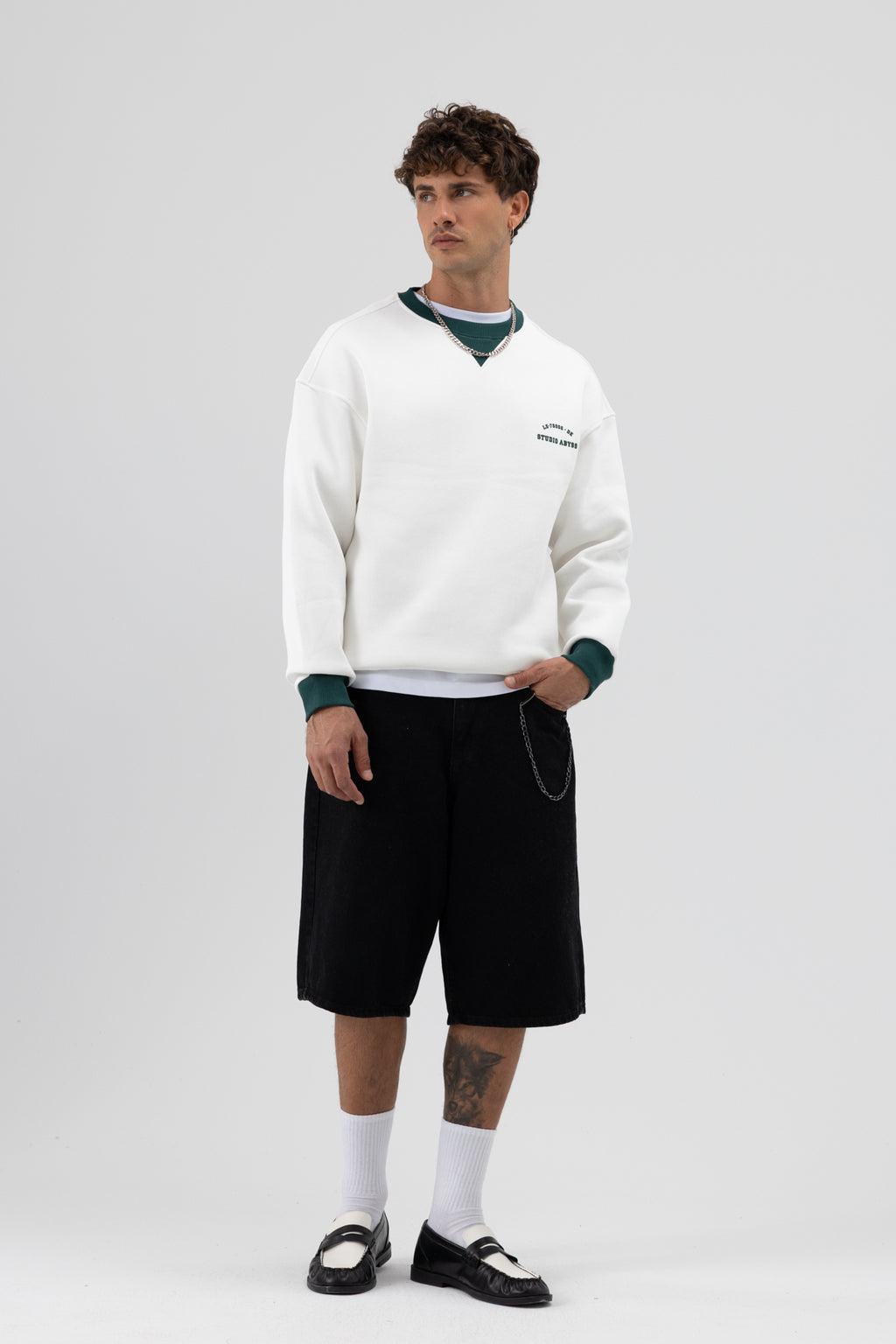 Oversize Bisiklet Yaka Baskılı Sweatshirt Ekru