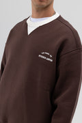 Oversize Bisiklet Yaka Baskılı Sweatshirt Kahve