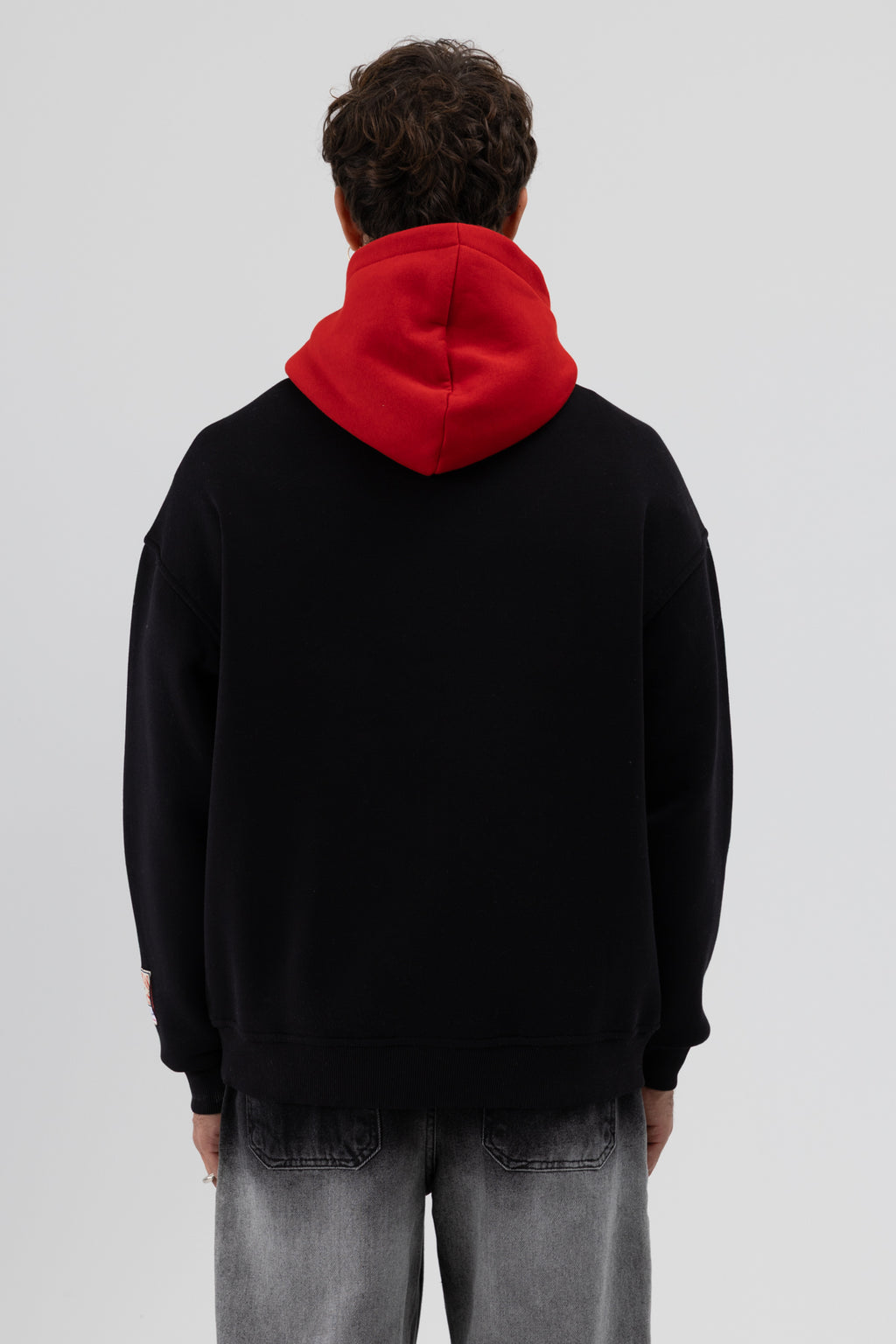 Çift Renk Baskılı Oversize Sweatshirt Siyah