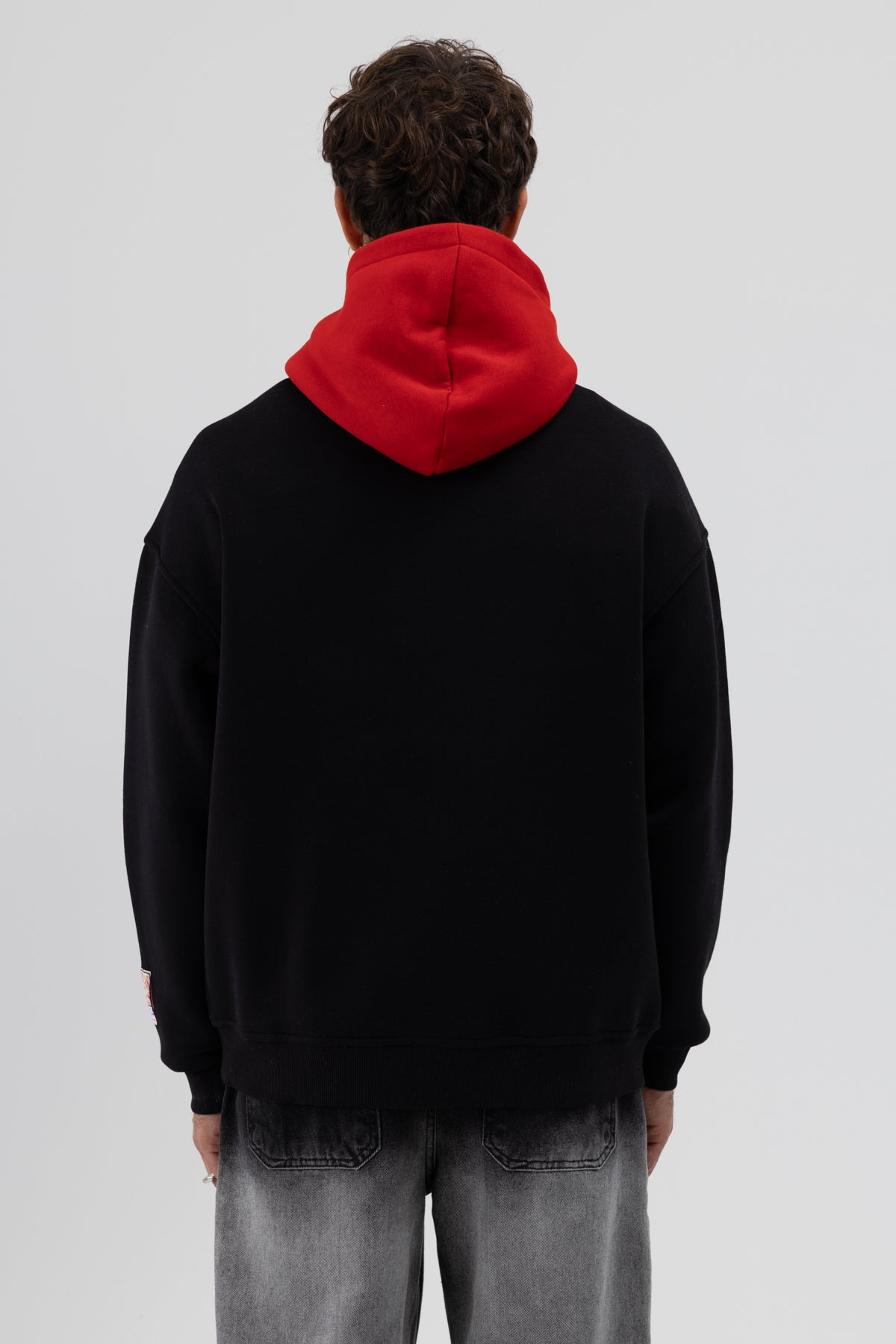 Çift Renk Baskılı Oversize Sweatshirt Siyah