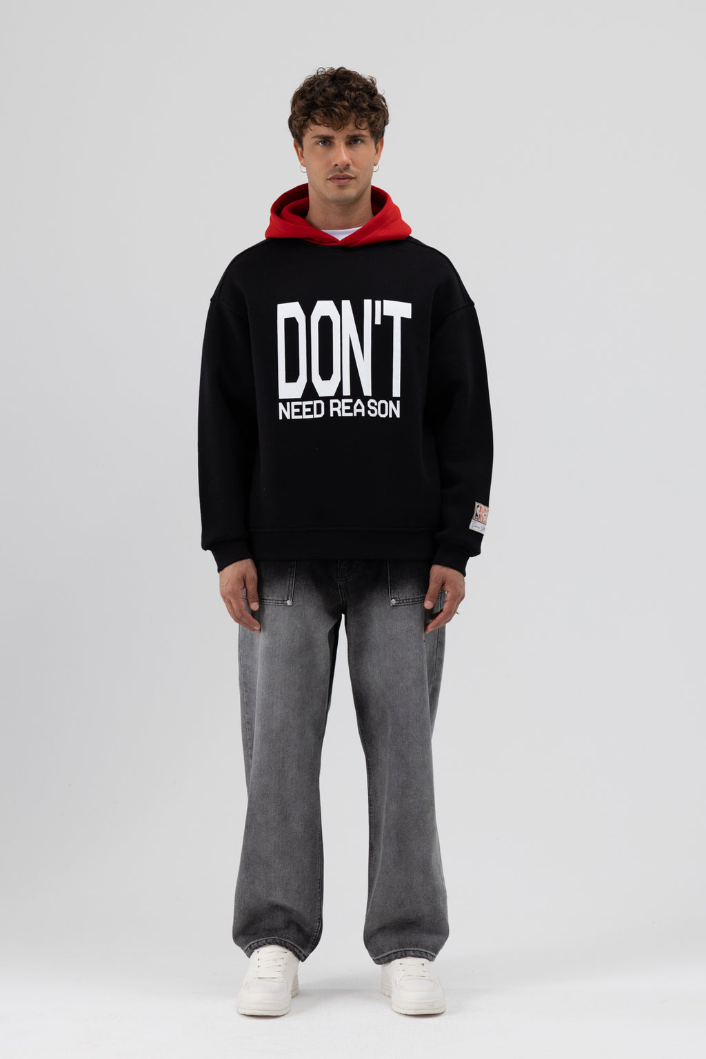 Çift Renk Baskılı Oversize Sweatshirt Siyah