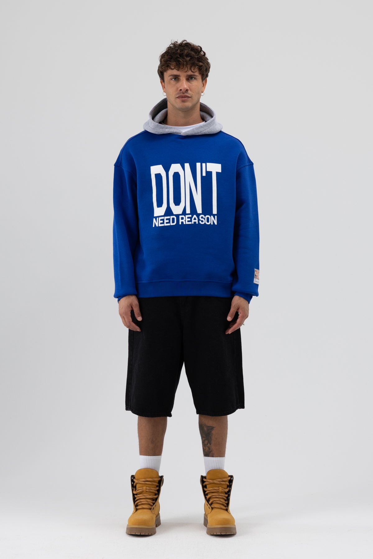 Çift Renk Baskılı Oversize Sweatshirt Saks
