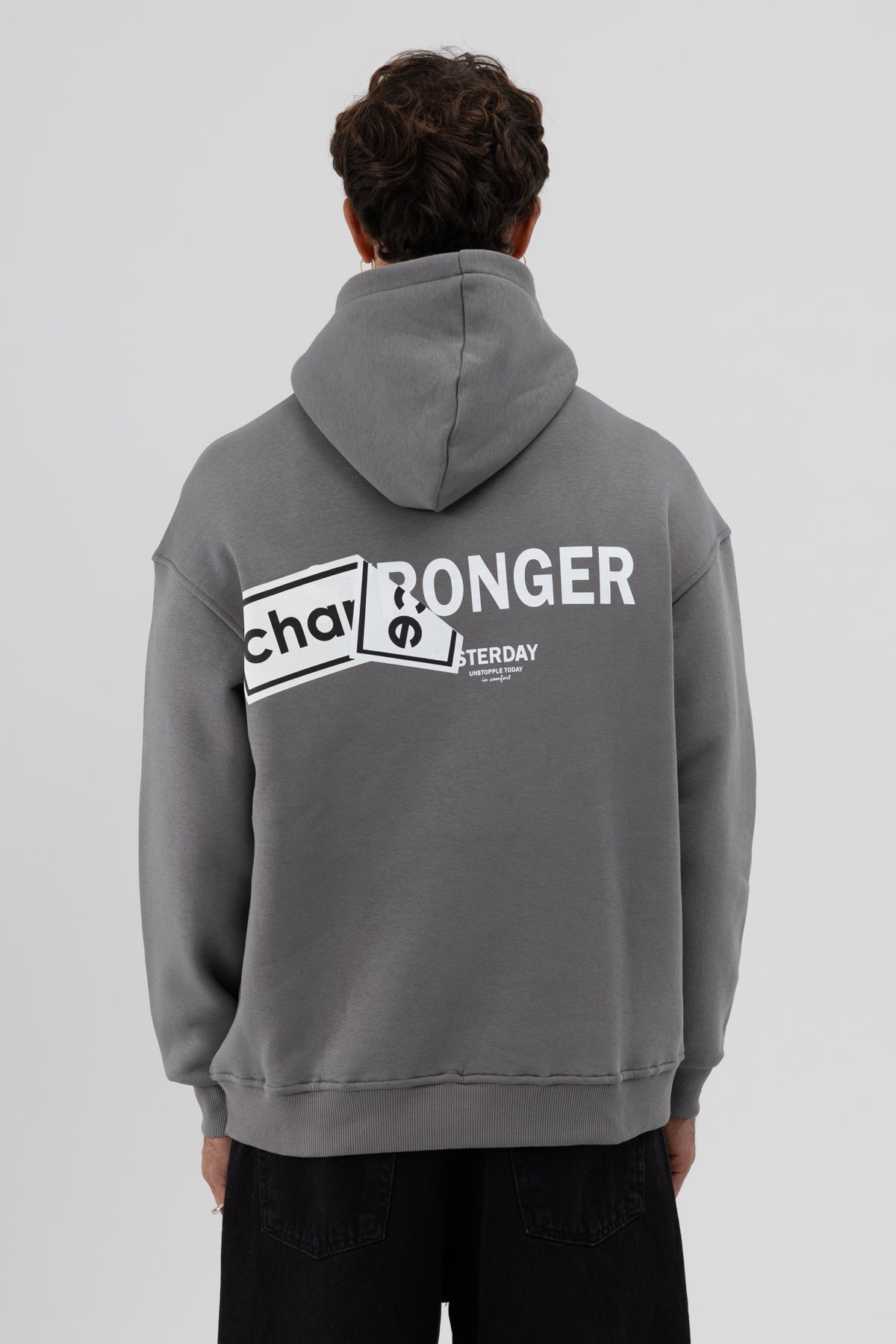 Oversize Arka Baskılı Sweatshirt Füme