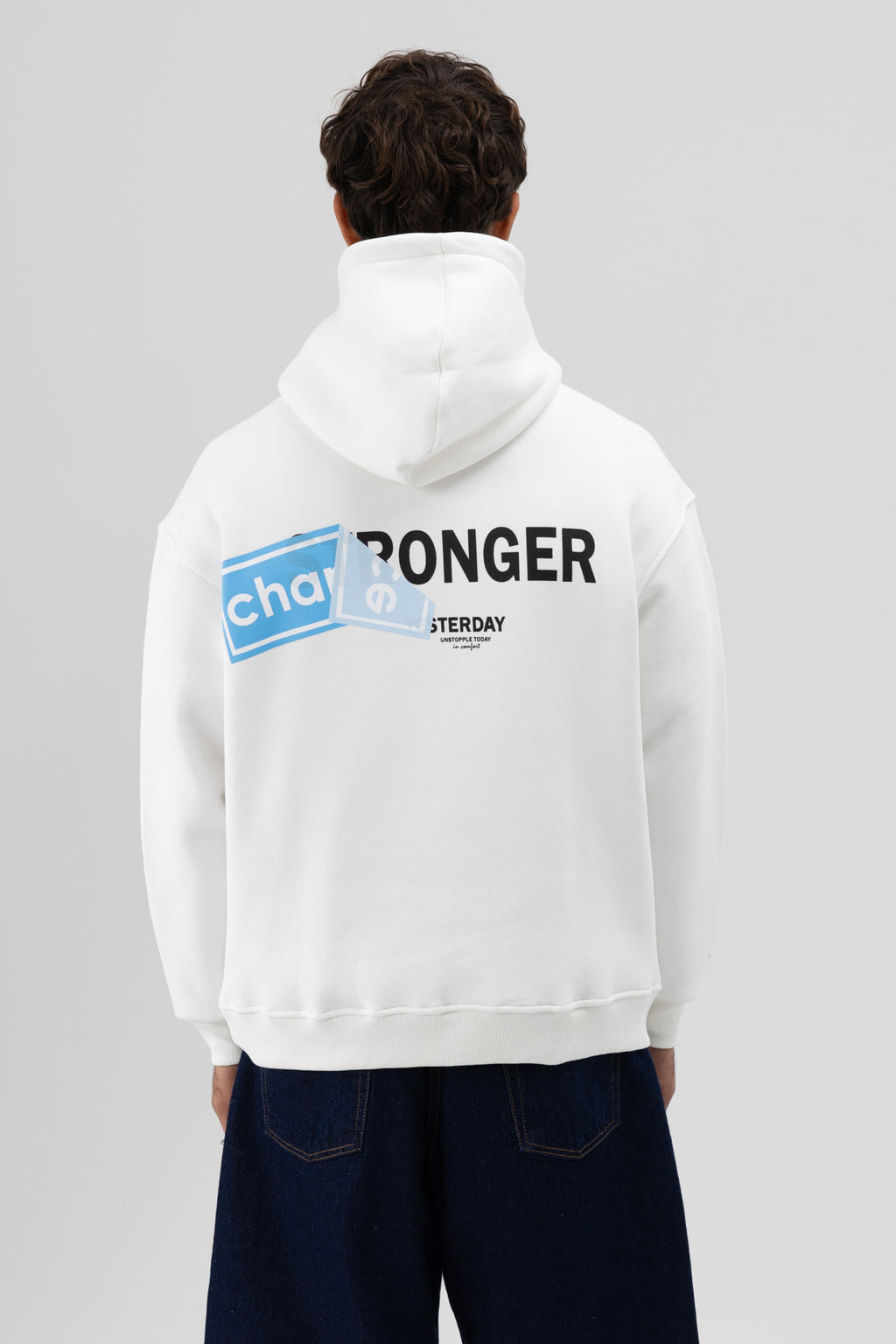 Oversize Arka Baskılı Sweatshirt Ekru