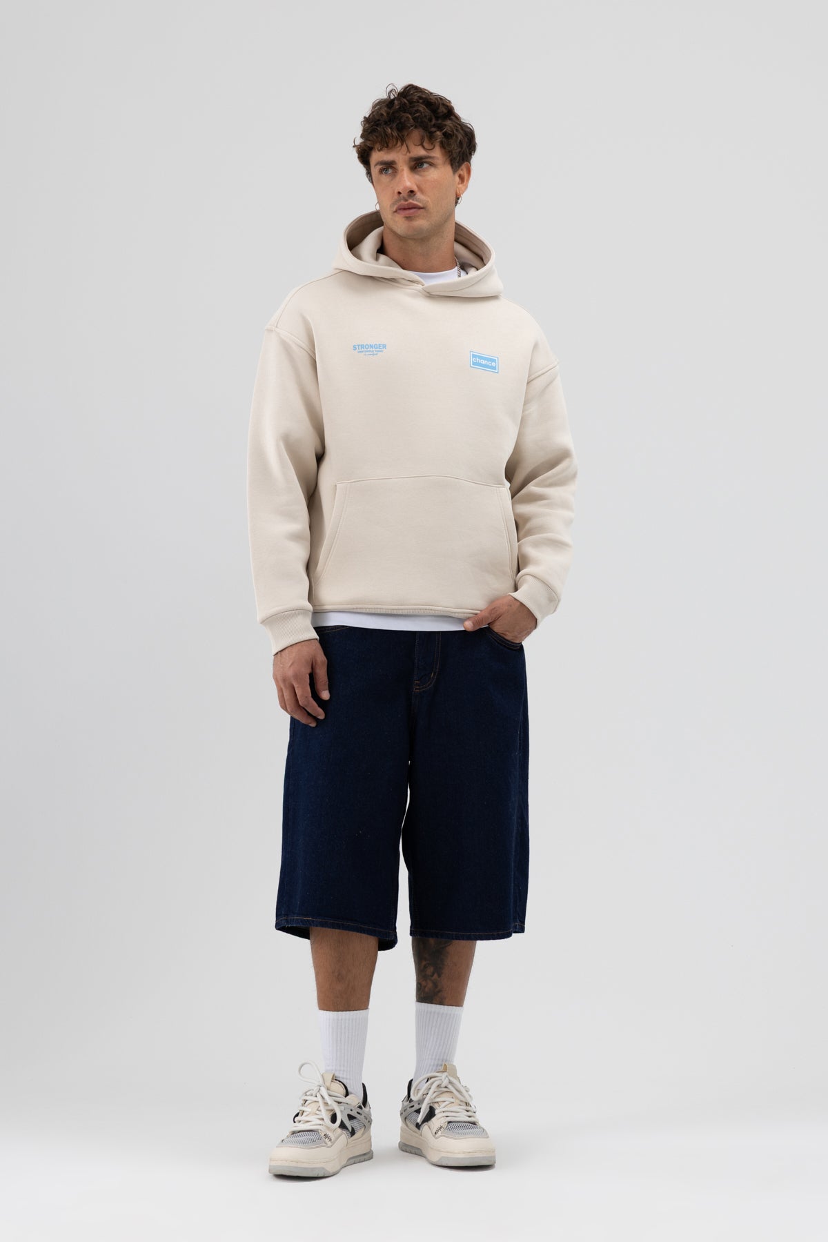 Oversize Arka Baskılı Sweatshirt Taş