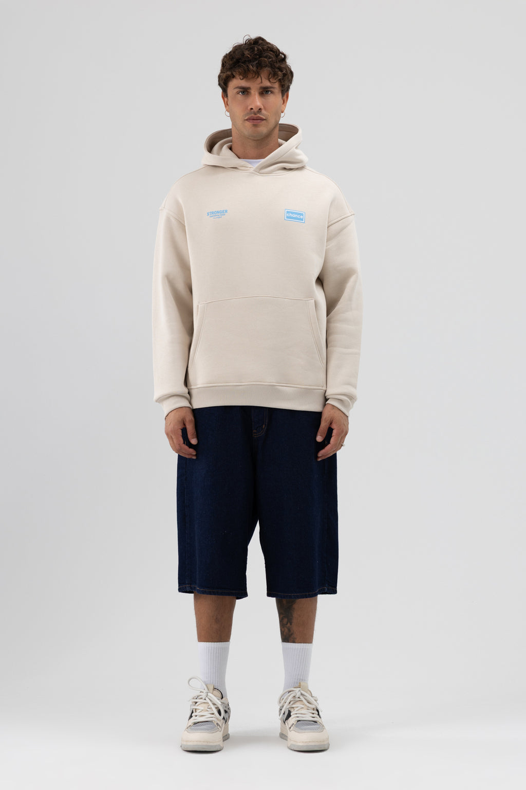 Oversize Arka Baskılı Sweatshirt Taş