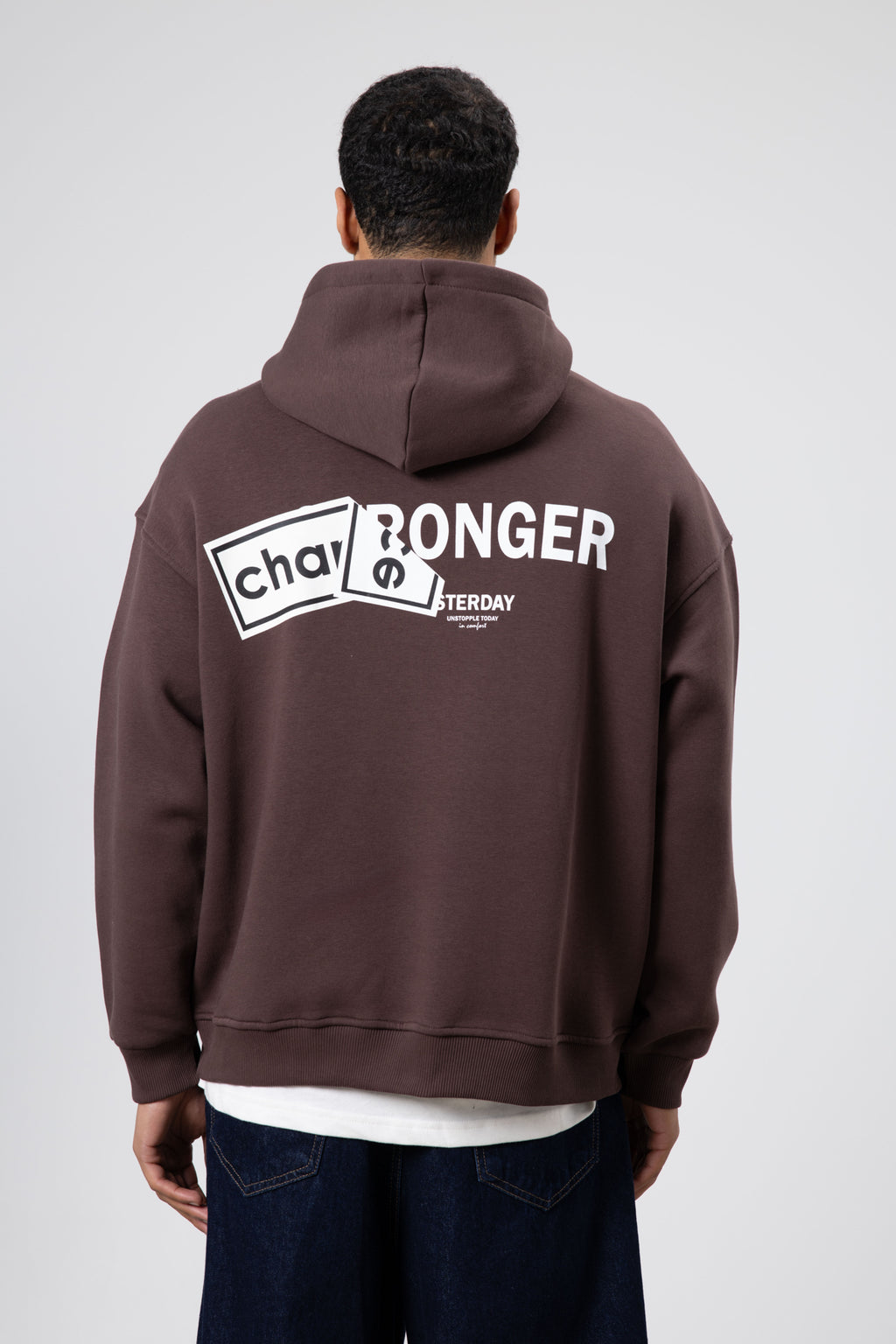 Oversize Arka Baskılı Sweatshirt Kahve