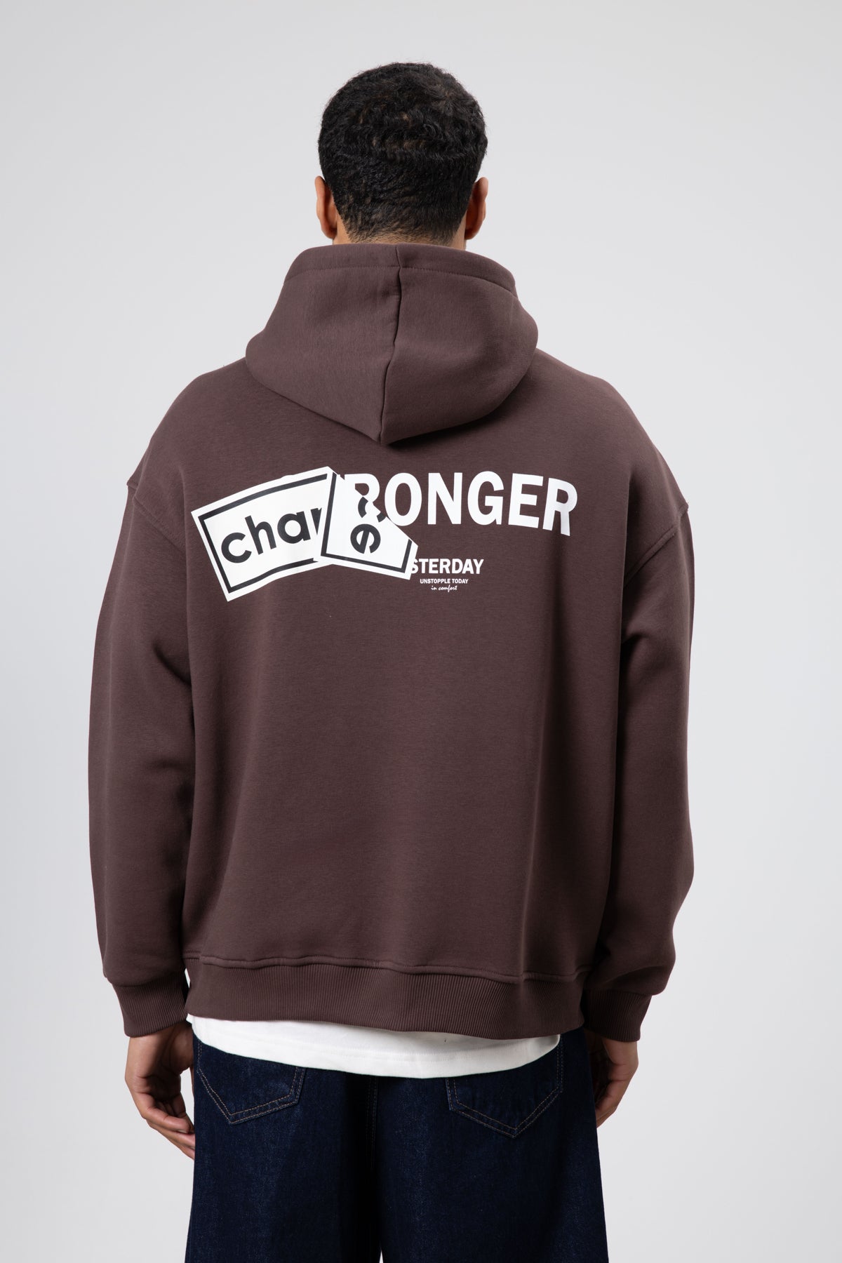 Oversize Arka Baskılı Sweatshirt Kahve