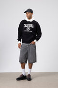 Çift Renk Baskılı Oversize Sweatshirt Siyah