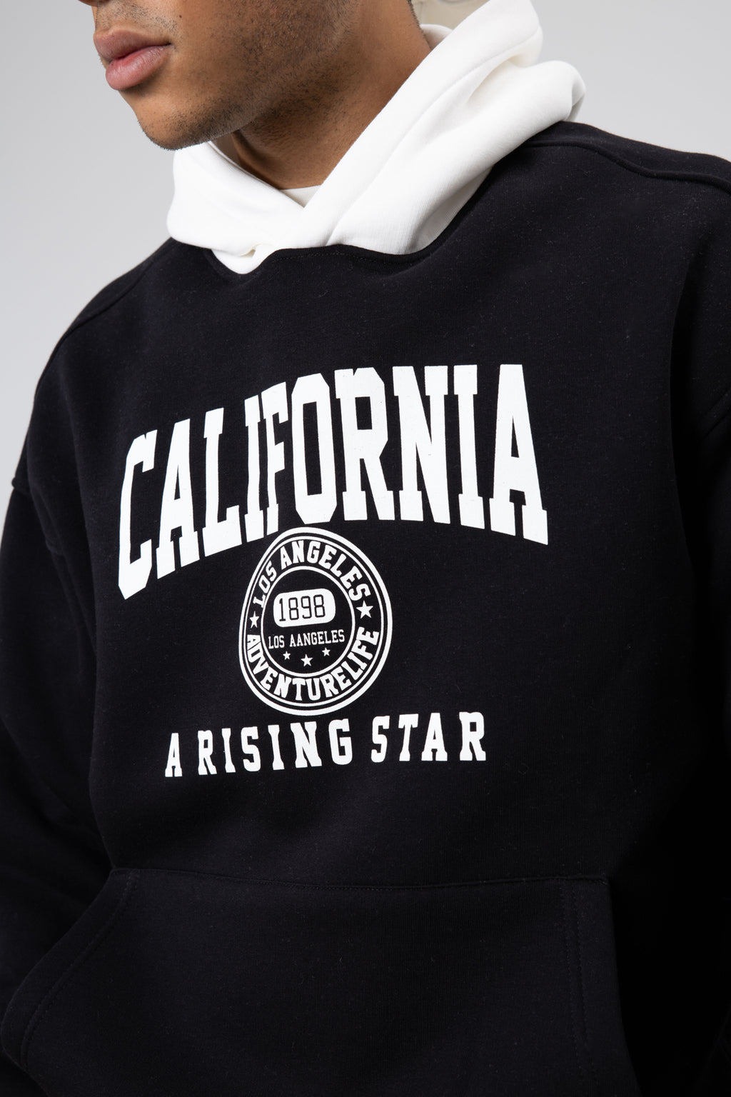Çift Renk Baskılı Oversize Sweatshirt Siyah