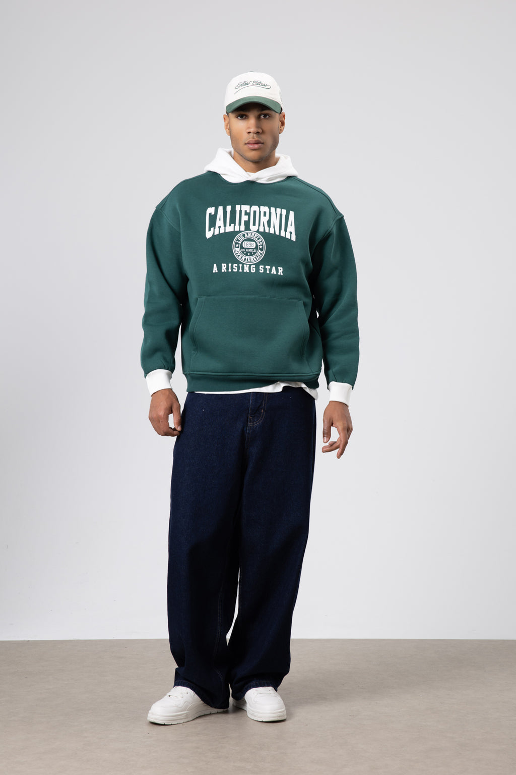 Çift Renk Baskılı Oversize Sweatshirt Nefti