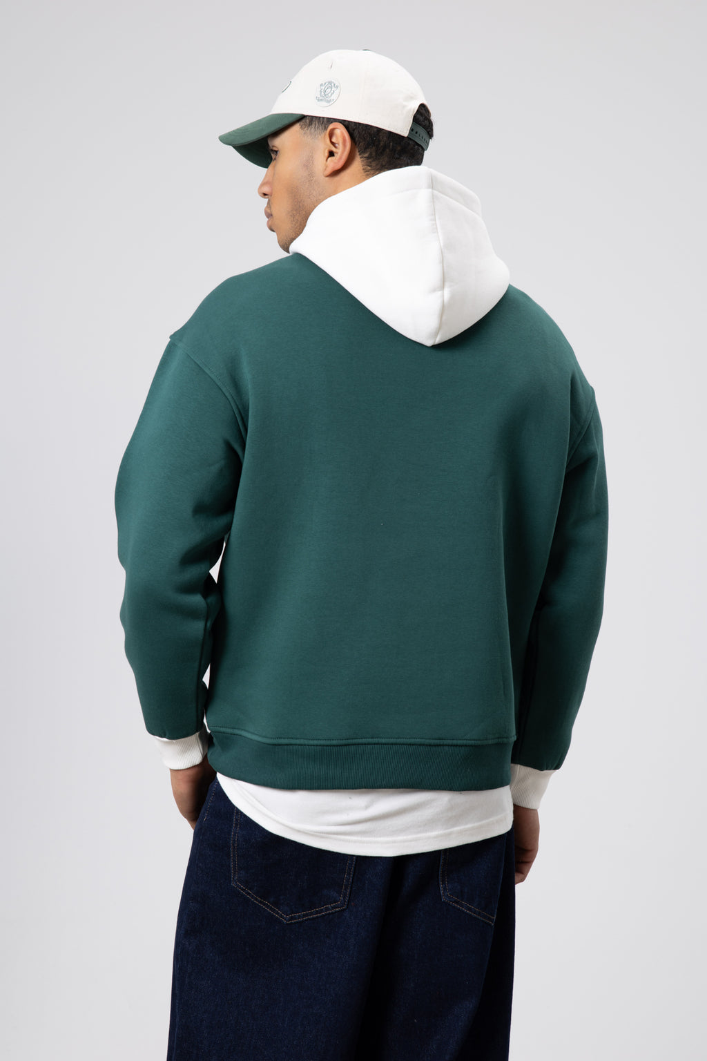 Çift Renk Baskılı Oversize Sweatshirt Nefti