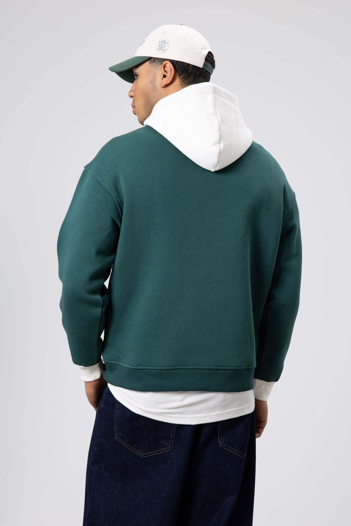 Çift Renk Baskılı Oversize Sweatshirt Nefti