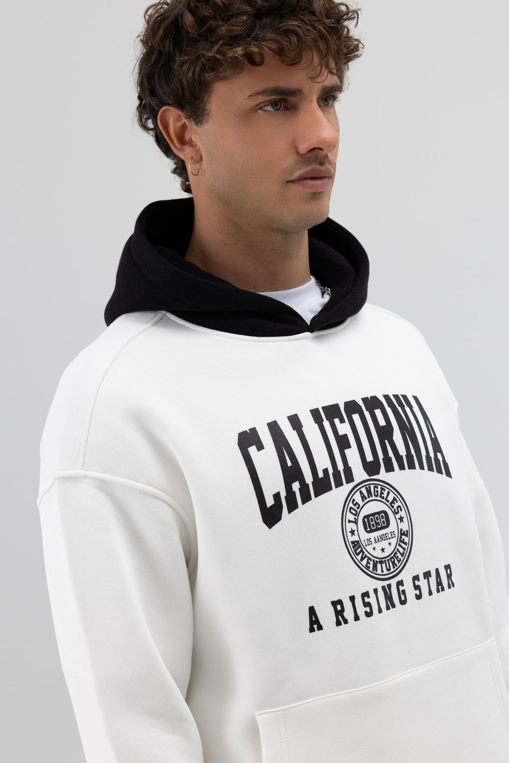 Çift Renk Baskılı Oversize Sweatshirt Ekru