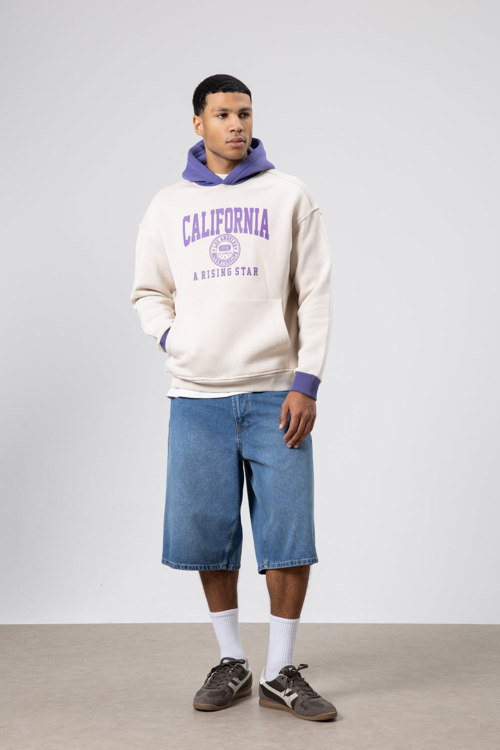 Çift Renk Baskılı Oversize Sweatshirt Taş