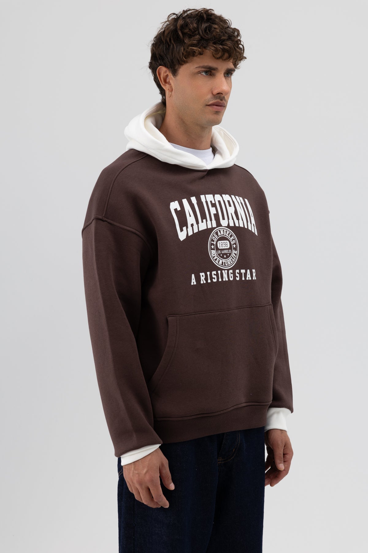 Çift Renk Baskılı Oversize Sweatshirt Kahve