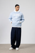 Çift Renk Baskılı Oversize Sweatshirt Bebe Mavi